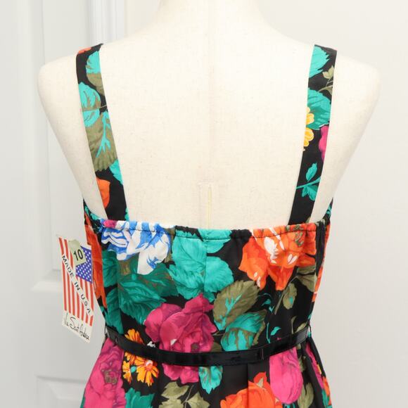 NWT VTG Via Sant Andrea Midi Dress 10 Rose Floral A Line Belted Colorful Retro - Picture 5 of 14